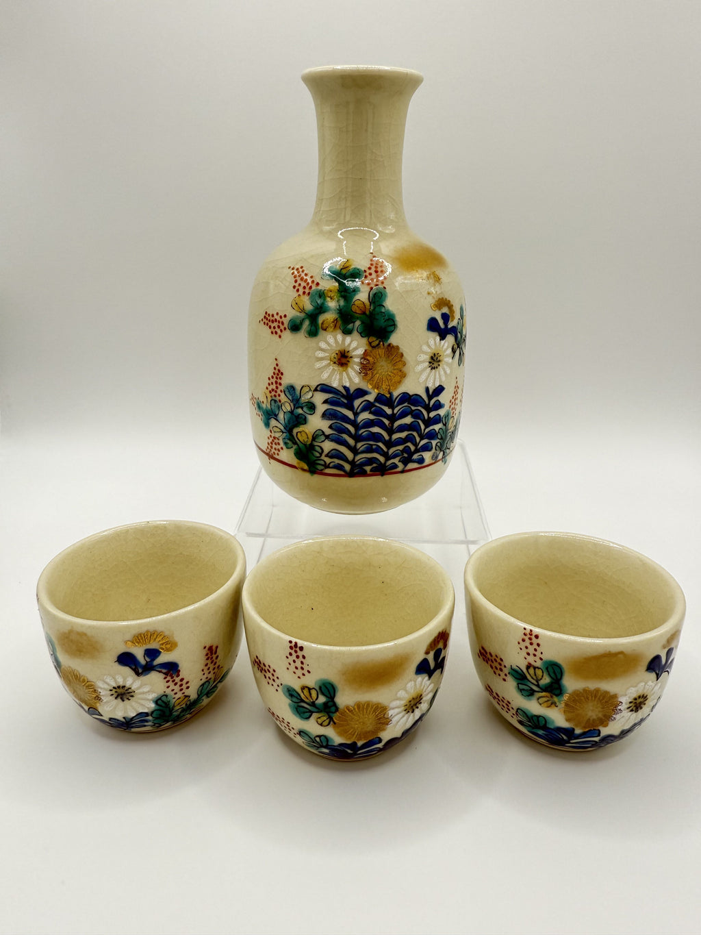 Sake jar set (with 3cups) 九谷焼き(KUTANI-YAKI)